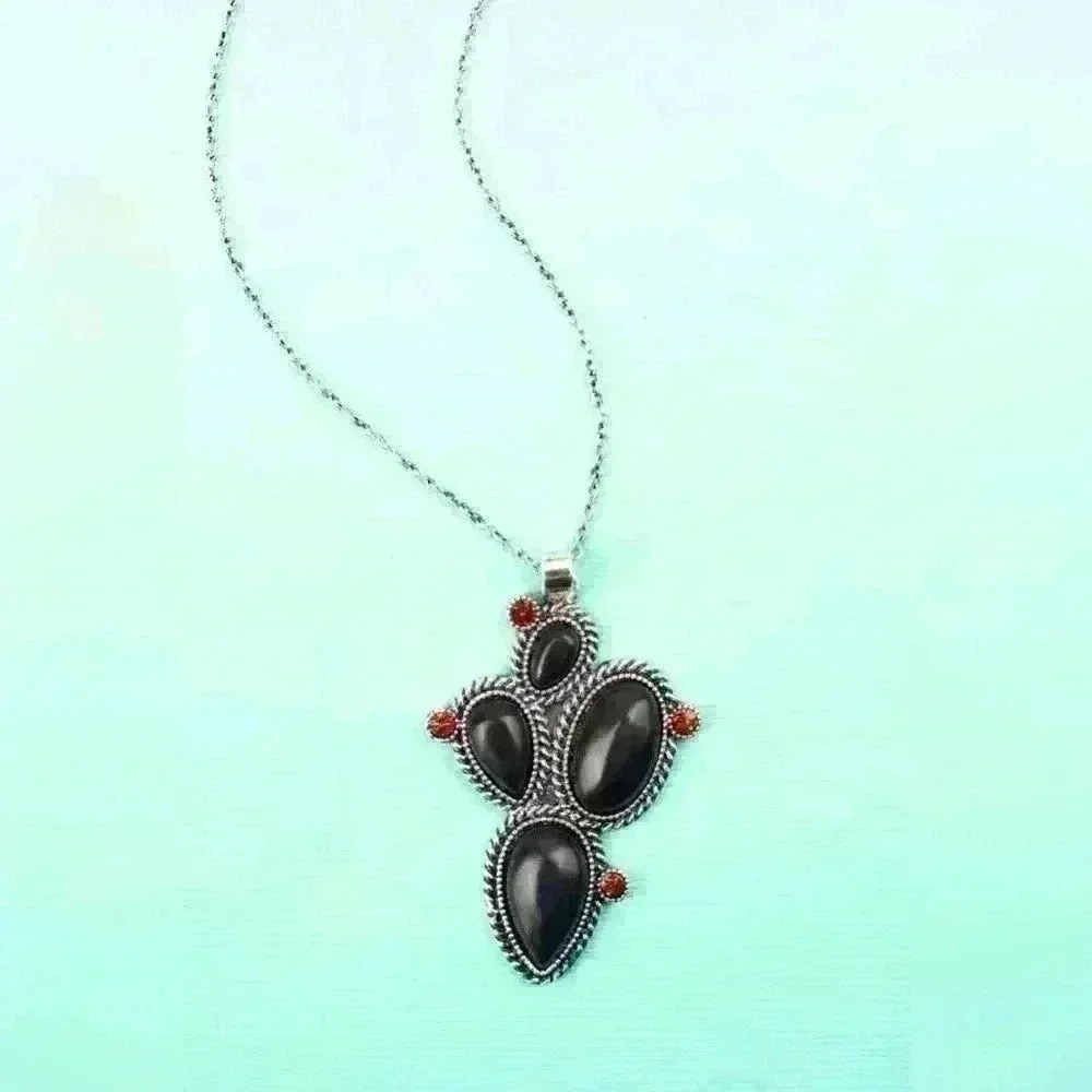 ODETTE BLACK AND RED SILVERTONE‎ NECKLACE